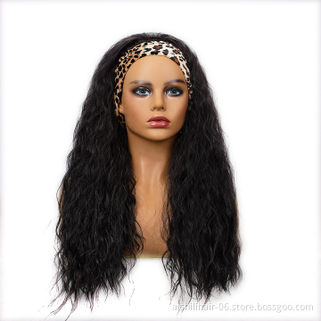 Wholesale Syntnetic Long Black Air Curly Hair Wigs With Mix Color Hiagh Quality Soft Headband For Women